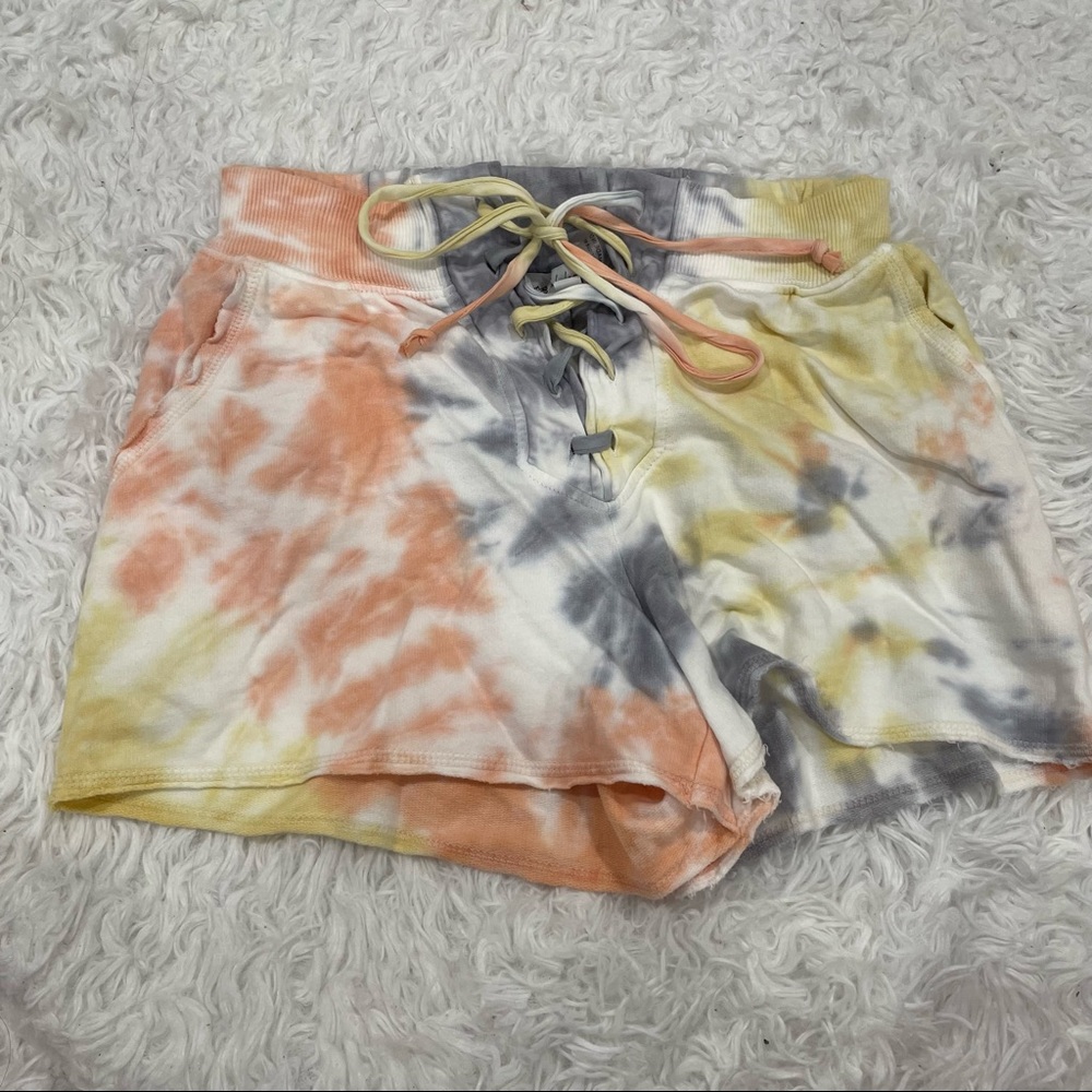 NWT Young Fabulous & Broke tie dye sweat shorts with cross cross tie detail